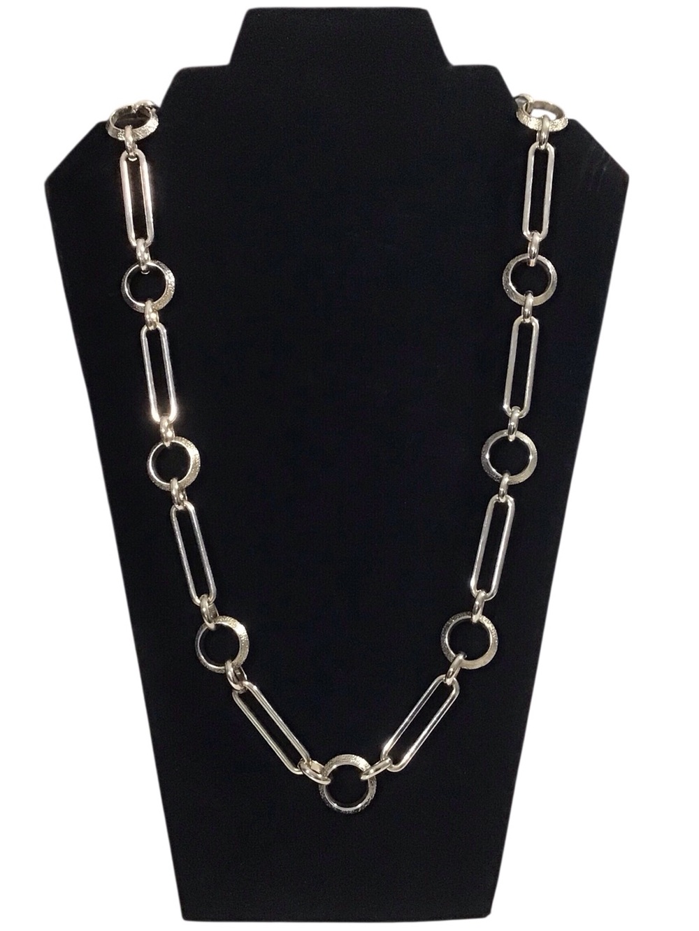 Geometric Chain Link Necklace Silver Tone Circle Rectangle